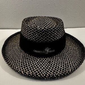 Vintage Firethorn women’s Woven Straw Hat “champion Hills” black & tan